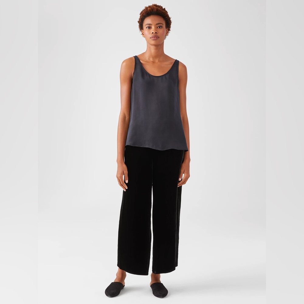 Eileen Fisher Velvet Wide Leg Ankle Pant Black Size Large